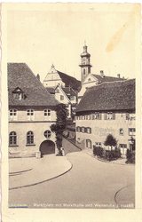 Laupheim - Marktplatz mit Markthalle und Weinstube J. Hasen